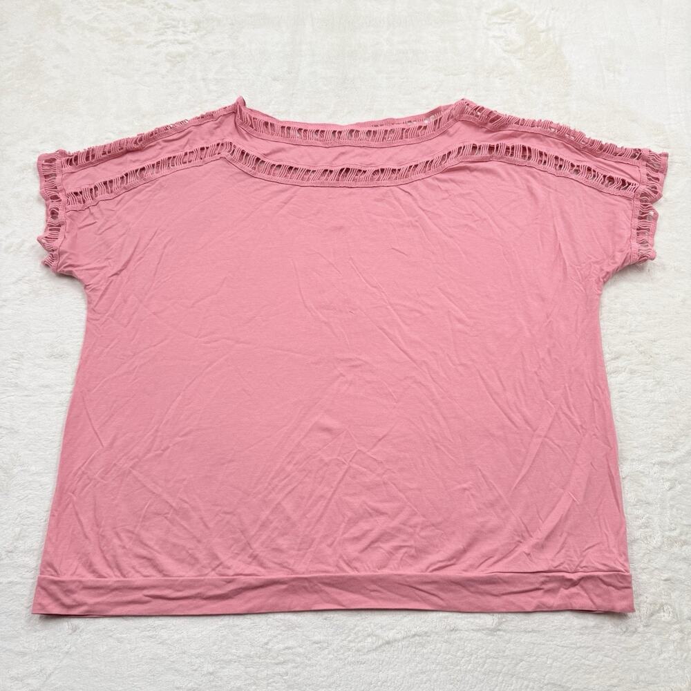 Roaman’s Women's Plus Size 1X Pink Top Short Sleeve Ladder Cut Out Neckline